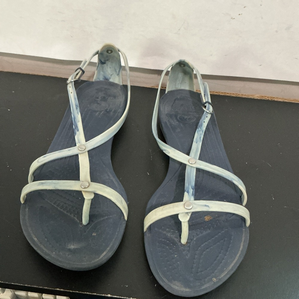 CROCS Really Sexi Thong Blue Studded Strappy Sandals Womens Size 9 Slip On Shoe